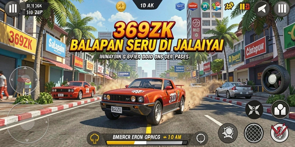 Screenshot menampilkan aksi balapan di <strong>369ZK</strong> dengan kendaraan melaju kencang.