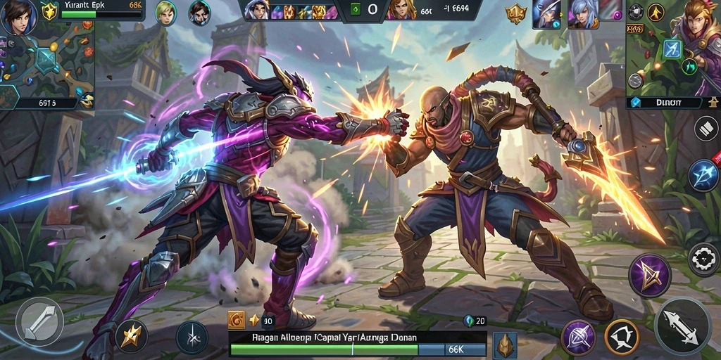 Gameplay 66K yang penuh aksi dan strategi MOBA.