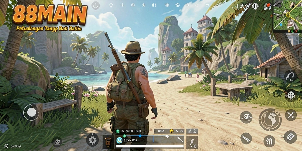 Screenshot gameplay 88MAIN yang menampilkan eksplorasi dunia terbuka.