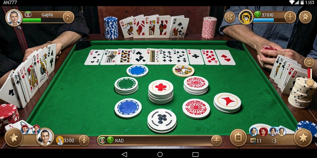 Tampilan gameplay seru dari AN777 menampilkan pertandingan Gaple yang menegangkan.