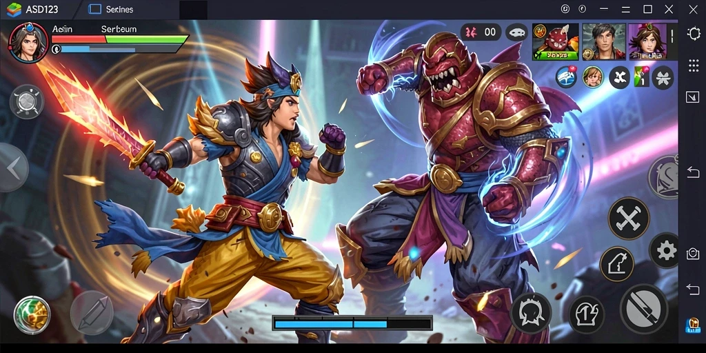 Screenshot game ASD123 menampilkan pertarungan epik antara karakter-karakter kuat.