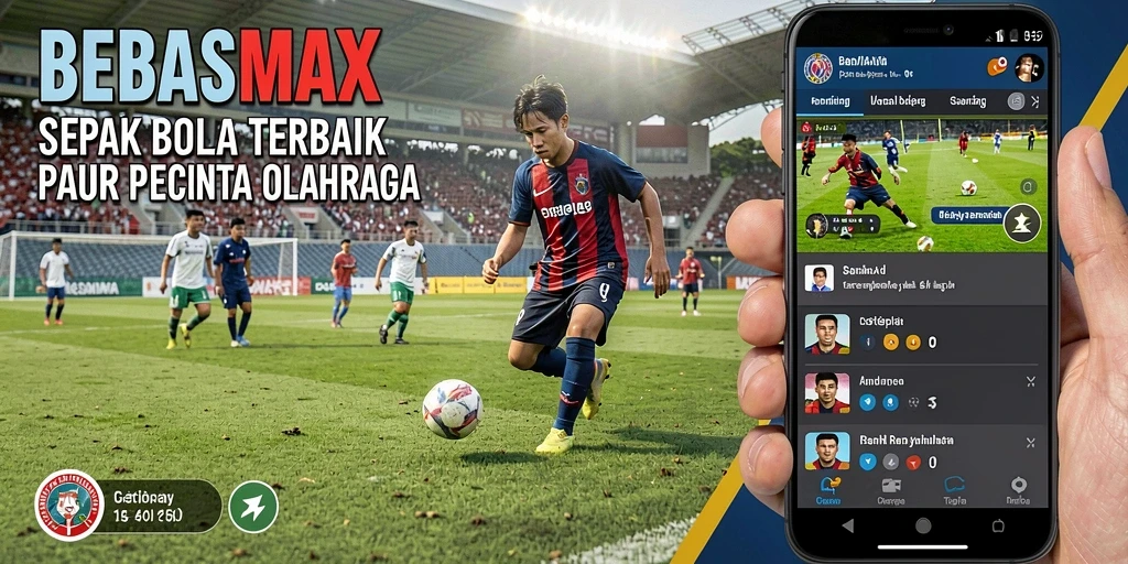 Screenshot permainan BEBASMAX yang menunjukkan aksi sepak bola yang mendebarkan.