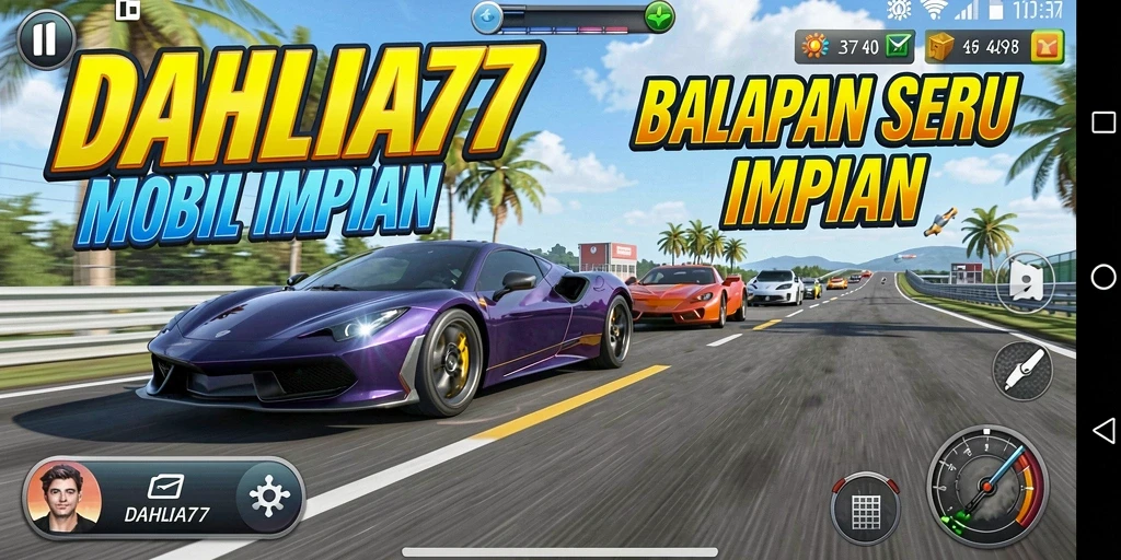 Tangkapan layar utama <strong>DAHLIA77</strong> menunjukkan momen balapan yang mendebarkan.