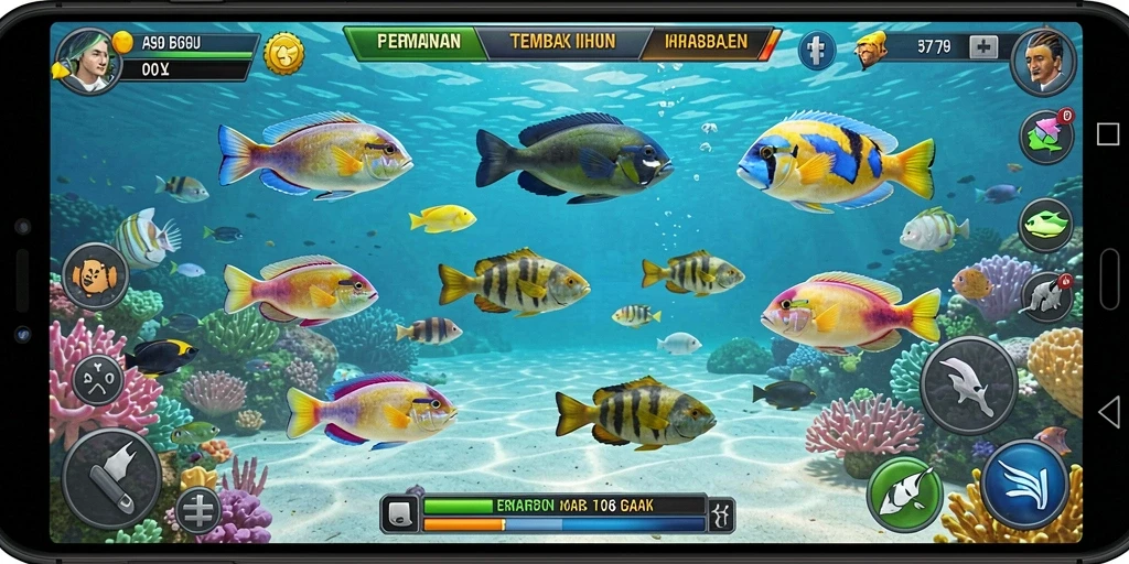 Tampilan screenshot gameplay seru FA99 dalam menembak ikan.