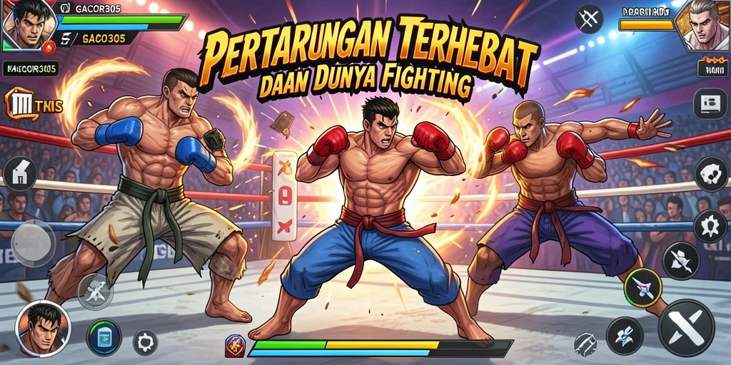 Tampilan aksi seru dalam GACOR305 dengan karakter yang sedang bertarung.