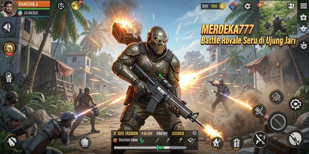 Tampilan gameplay intens dari MERDEKA777 yang penuh aksi.