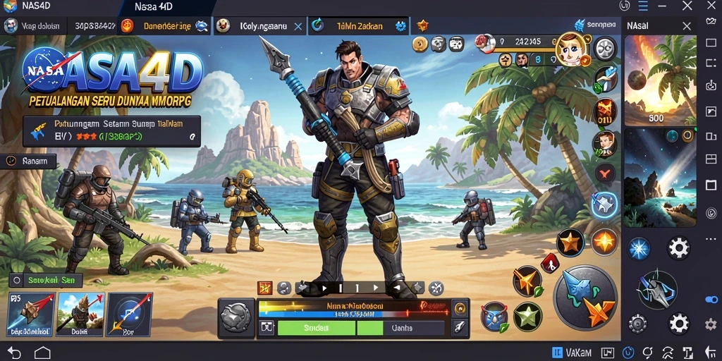 Screenshot gameplay NASA4D yang menunjukkan pertarungan epik antara karakter pemain.