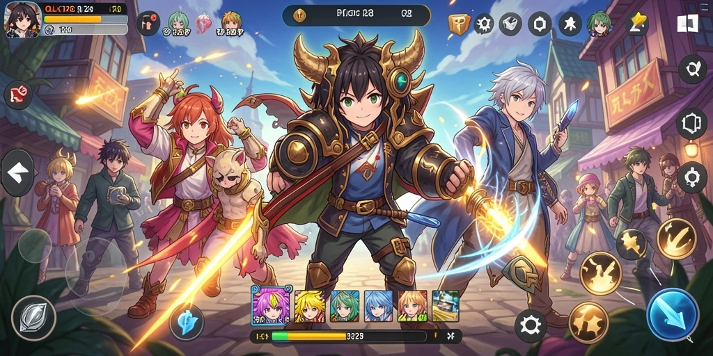 Tampilan gameplay OLX128 dengan karakter anime yang menarik.